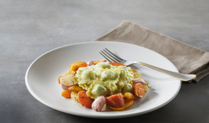 Ravioli_epinards_sauce_verte_et_legumes_rotis